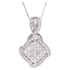 14k White Gold and Diamond Cluster Pendant Necklace