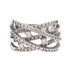 14k White Gold and Diamond Criss Cross Wide Band
