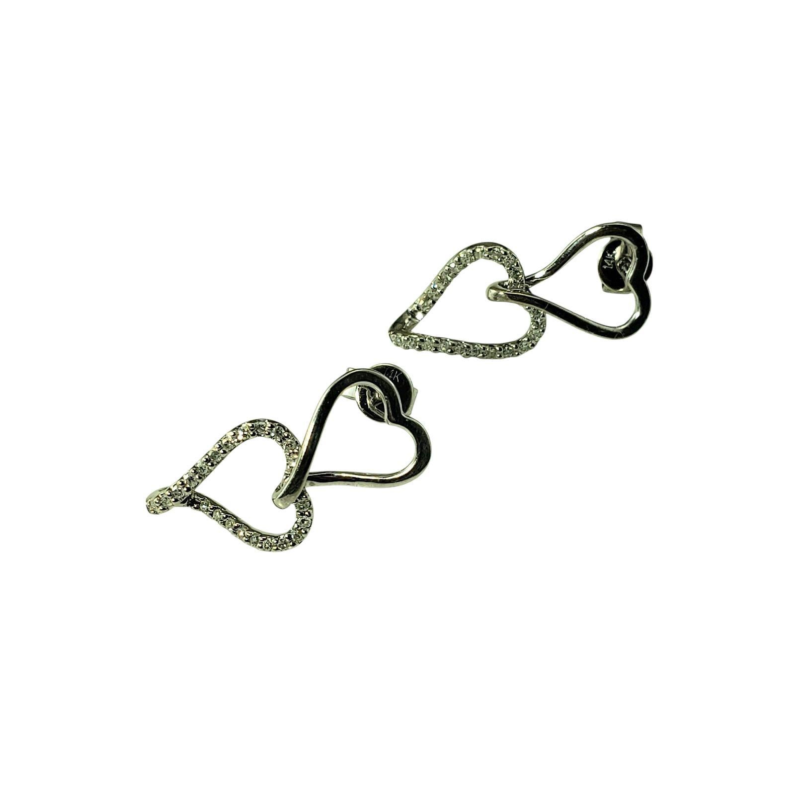 Single Cut 14K White Gold and Diamond Dangle Heart Earrings #23189 For Sale