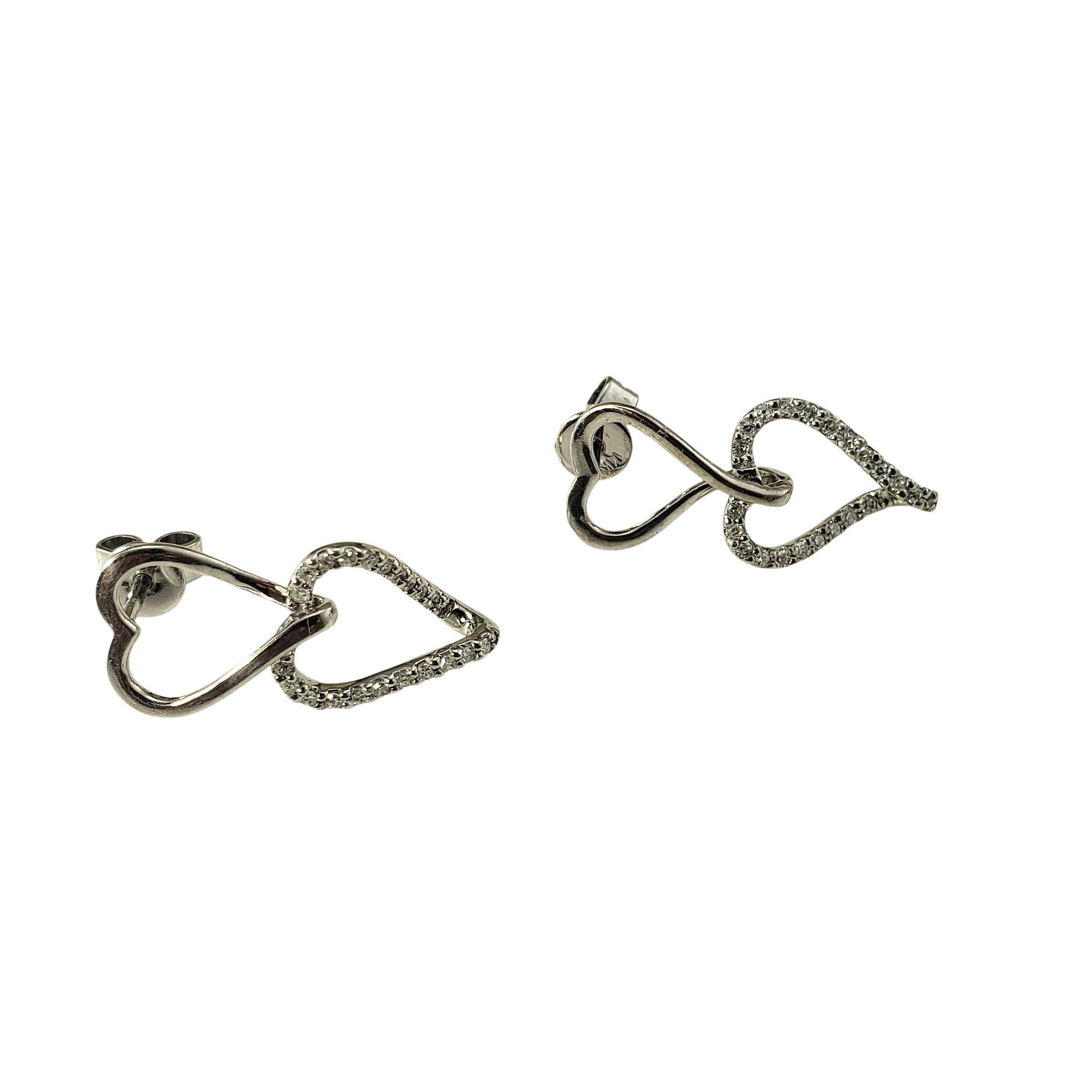 14K White Gold and Diamond Dangle Heart Earrings #23189 In Good Condition For Sale In Washington Depot, CT