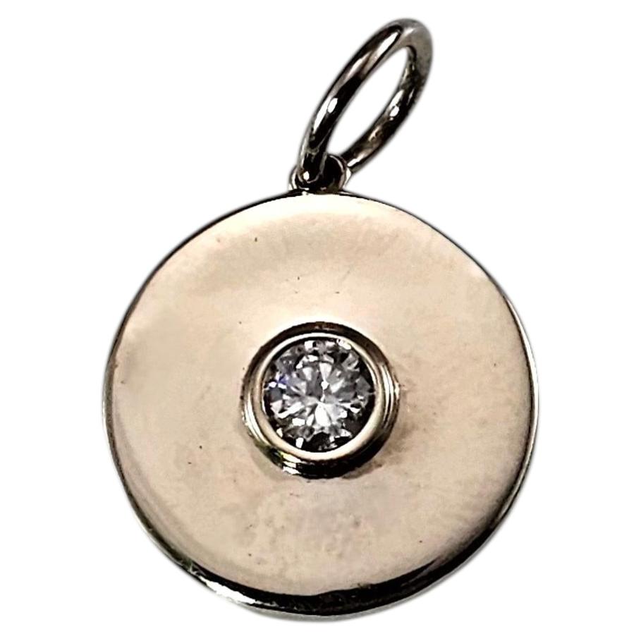 14K White Gold and Diamond Disc Pendant #24398 For Sale