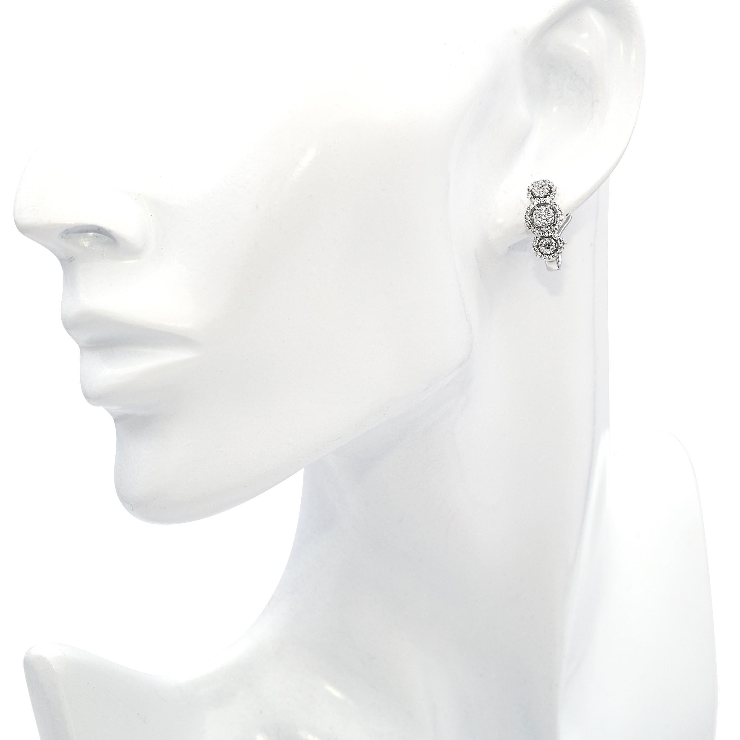 Taglio rotondo Orecchini in oro bianco e diamanti 14k