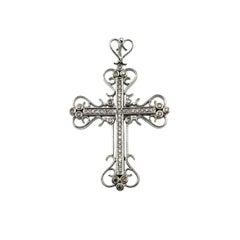 Ciondolo a croce in filigrana in oro bianco 14K e diamanti #22773