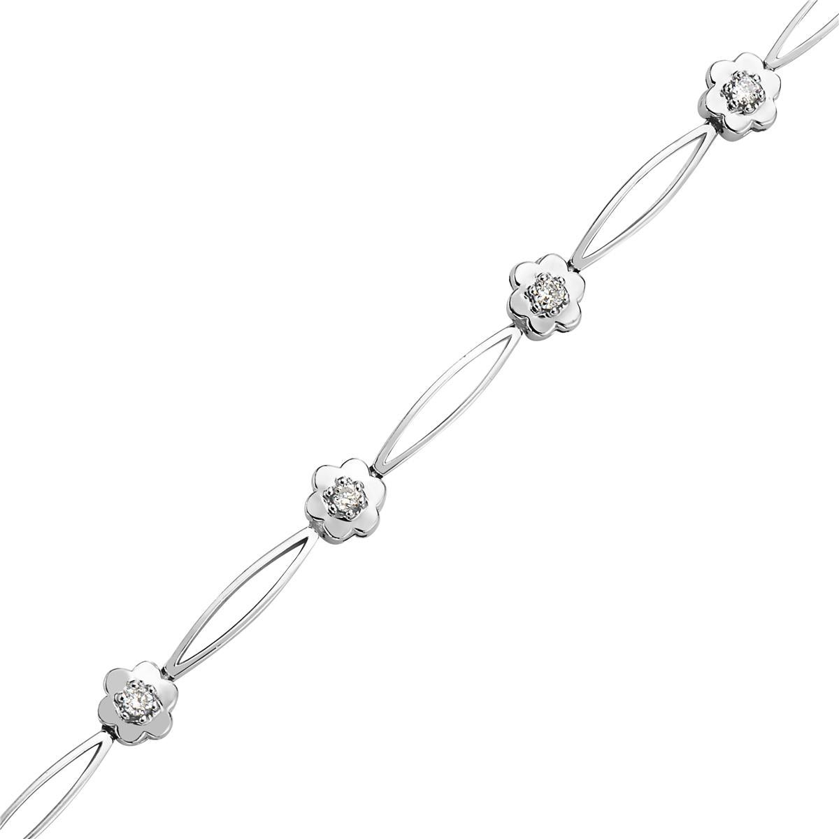 Round Cut 14 Karat White Gold and Diamond Flower Bracelet