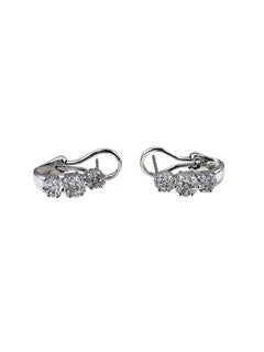 14K White Gold and Diamond Flower Omega Back Earrings #24791