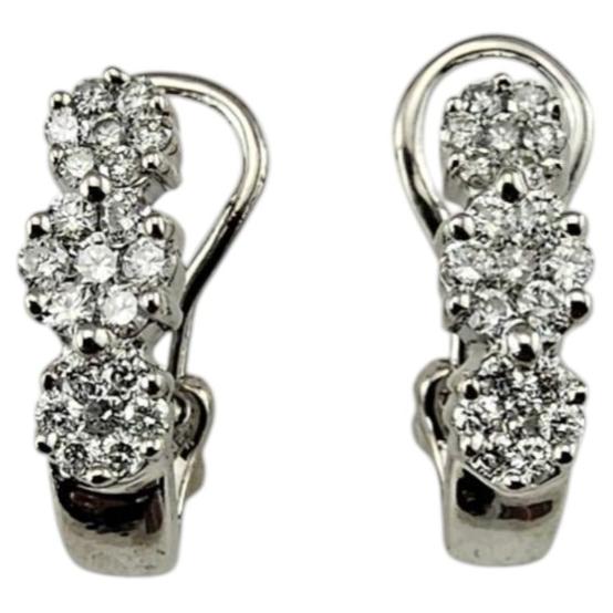 14K White Gold and Diamond Flower Omega Back Earrings #24791 For Sale