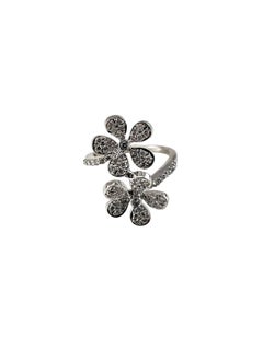 14K White Gold and Diamond Flower Ring Size 4.25 #25241