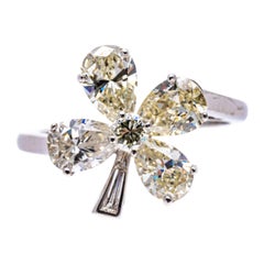 Vintage 14k White Gold and Diamond Four Leaf Clover Ring, App. 1.33 TCW