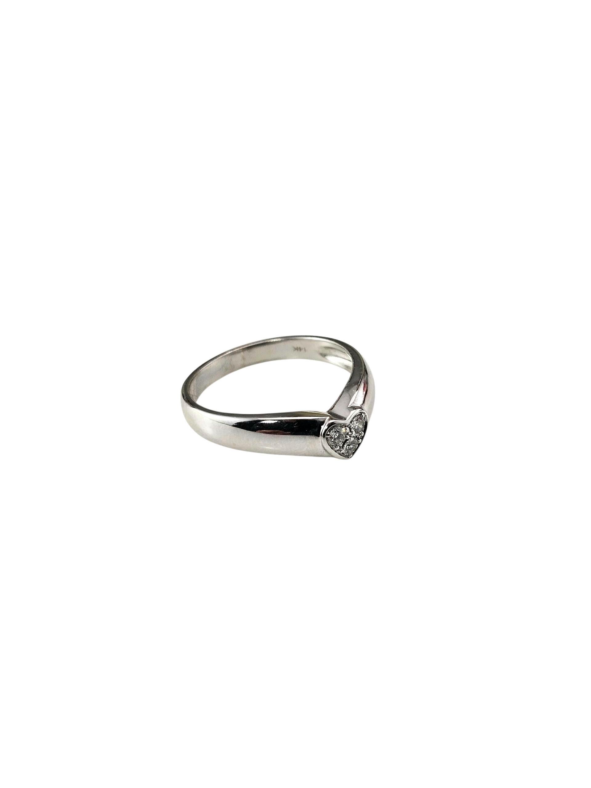 Contemporain Bague en or blanc 14K et diamant en forme de coeur Taille 6.5-6.75 #23970 en vente