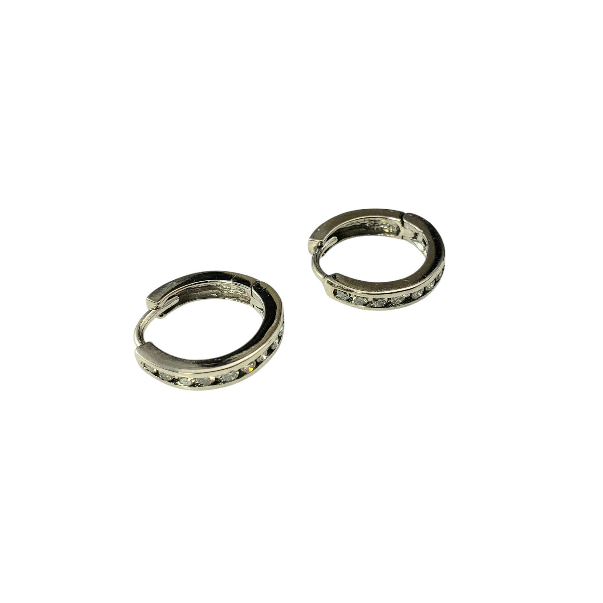 Brilliant Cut 14K White Gold and Diamond Hoop Huggie Earrings #20885 For Sale