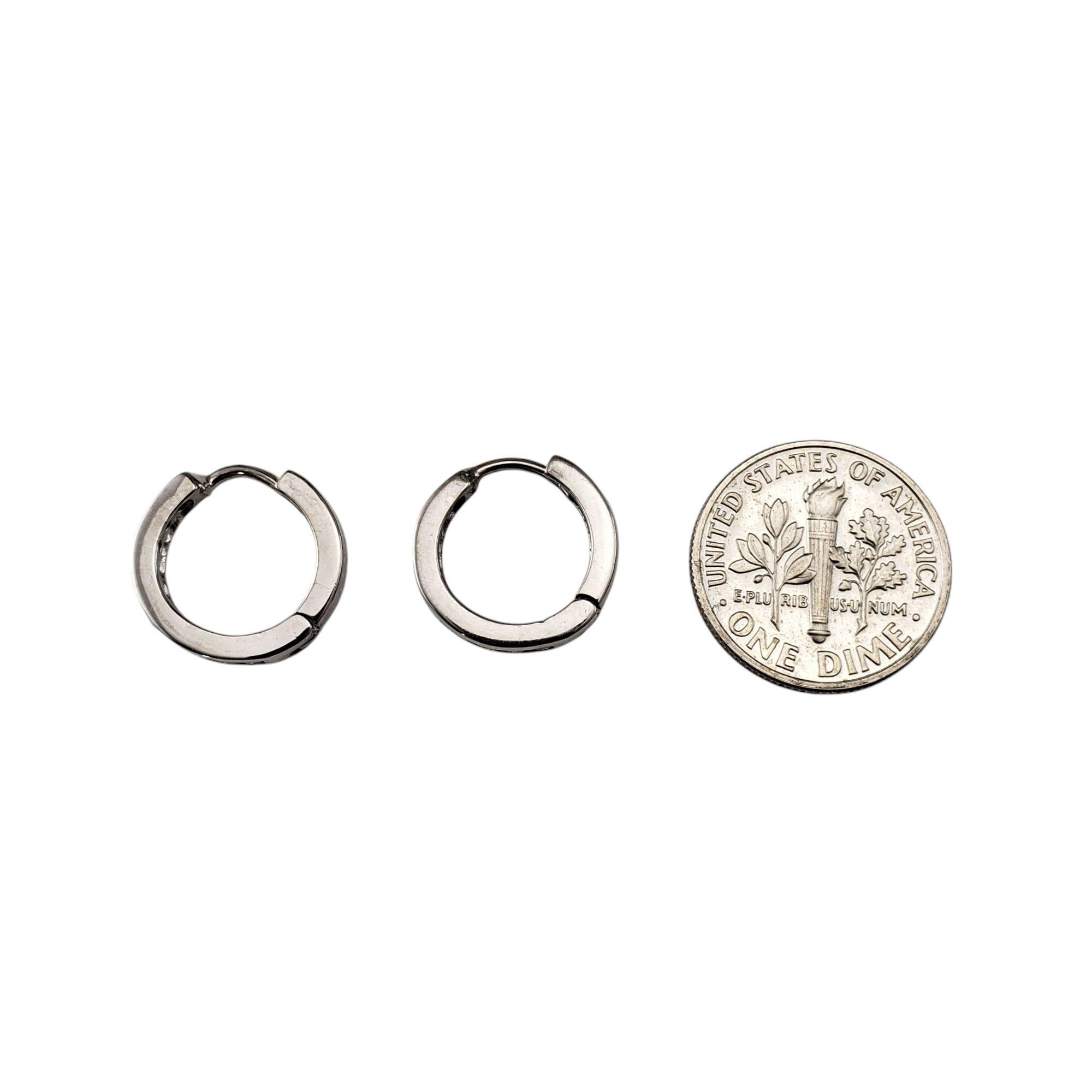 Women's 14K White Gold and Diamond Hoop Huggie Earrings #20885 For Sale