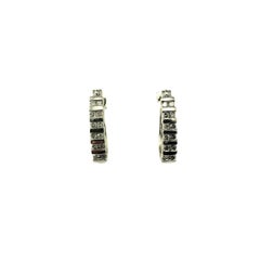 Vintage 14K White Gold and Diamond Huggie Hoop Earrings #22539