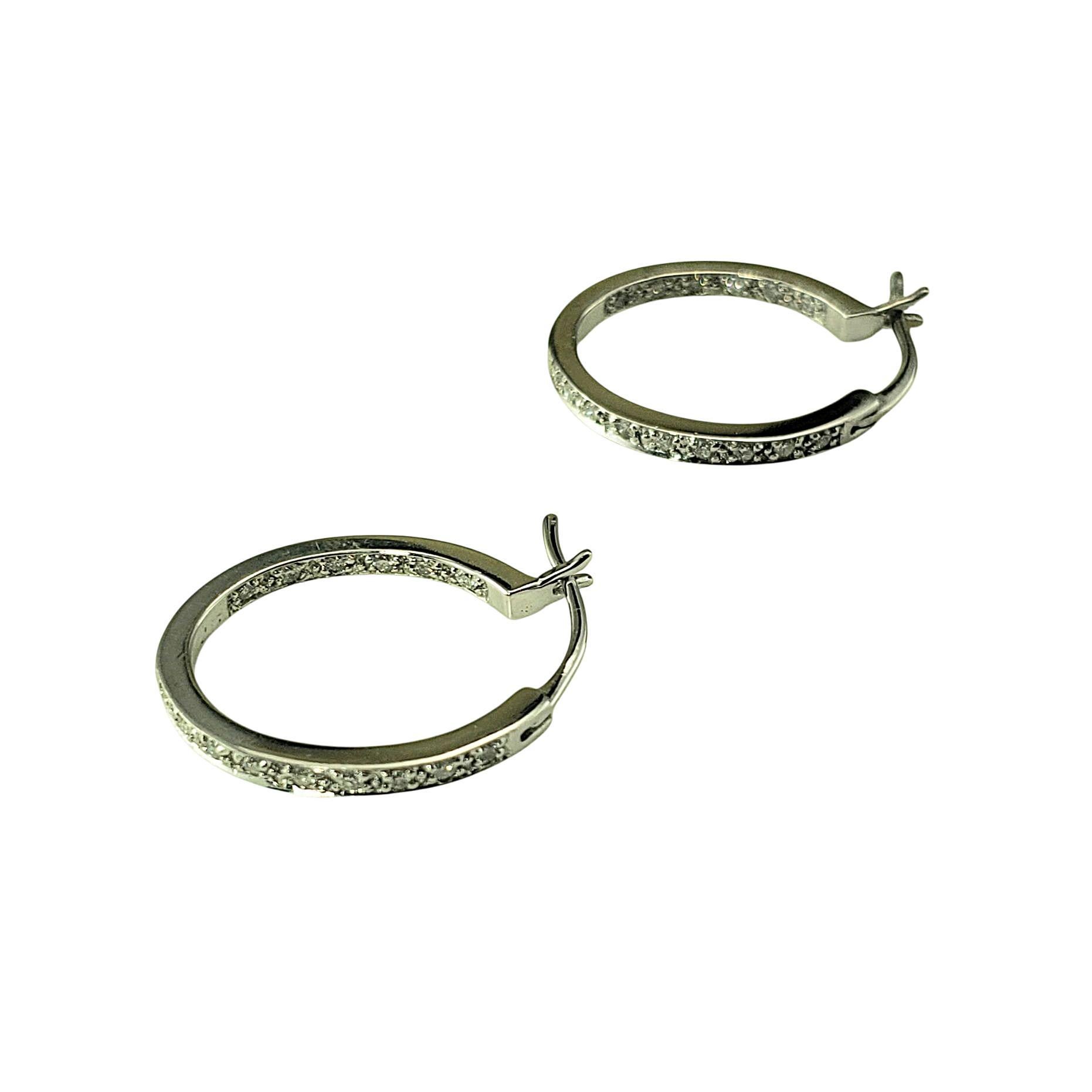 14K White Gold and Diamond Inside-Out Hoop Earrings #21970 In Good Condition For Sale In Washington Depot, CT