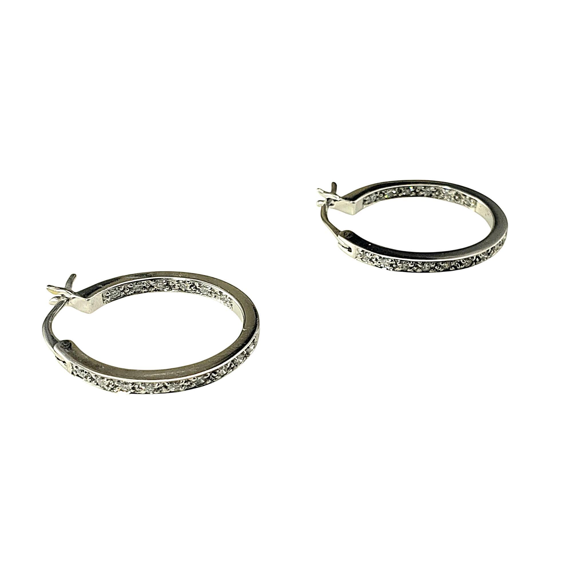 Women's 14K White Gold and Diamond Inside-Out Hoop Earrings #21970 For Sale