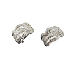 14K White Gold and Diamond J Hoop Omega Back Earrings #23326