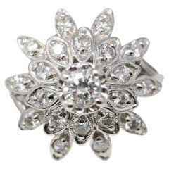 14k White Gold and Diamond Ladies Cluster Ring