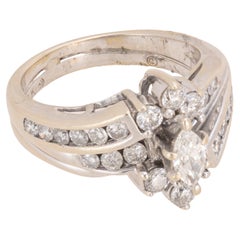 14K White Gold and Diamond Marquise Estate Wedding Ring Stack