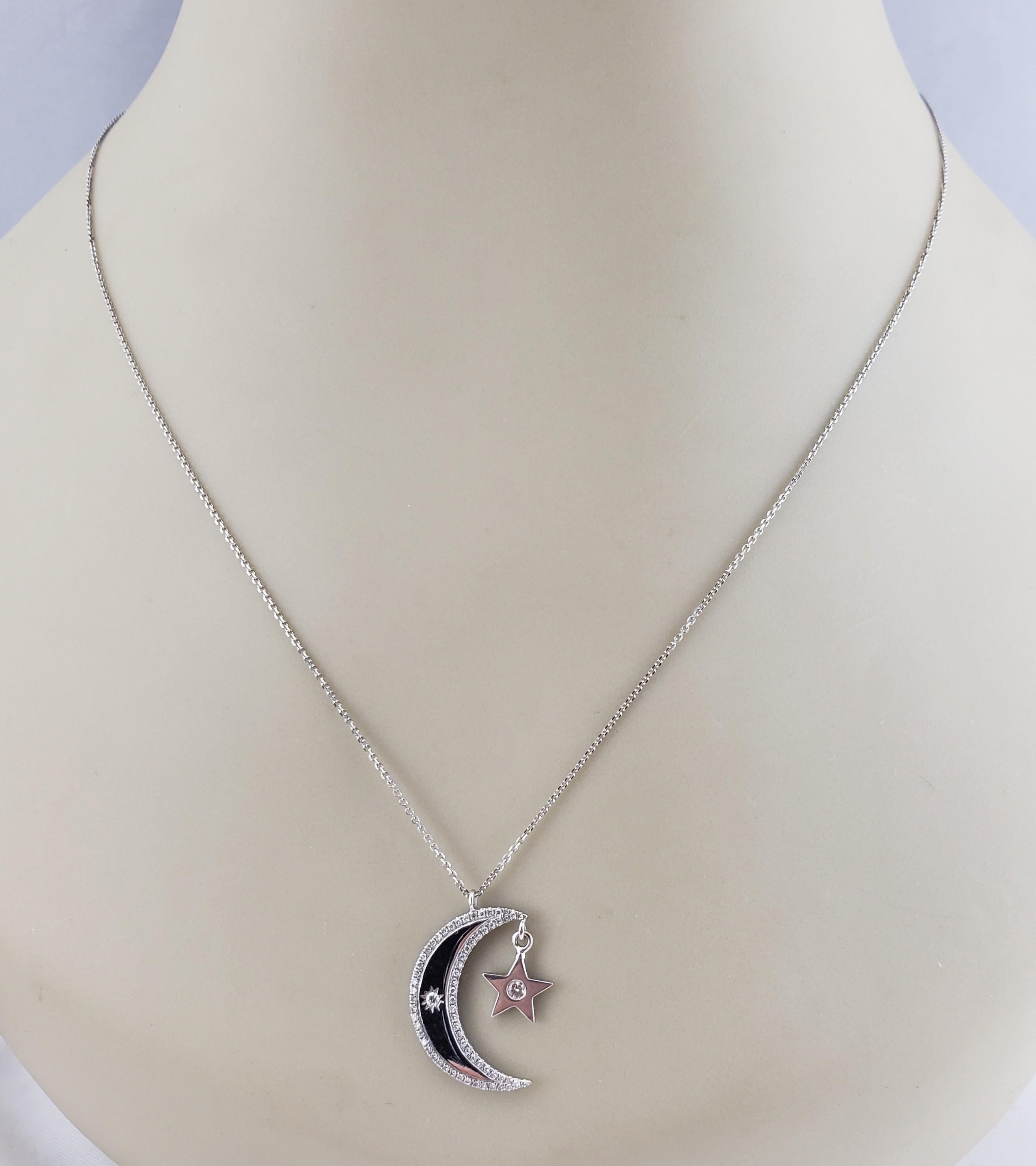 Women's 14K White Gold and Diamond Moon and Star Pendant Necklace #15497