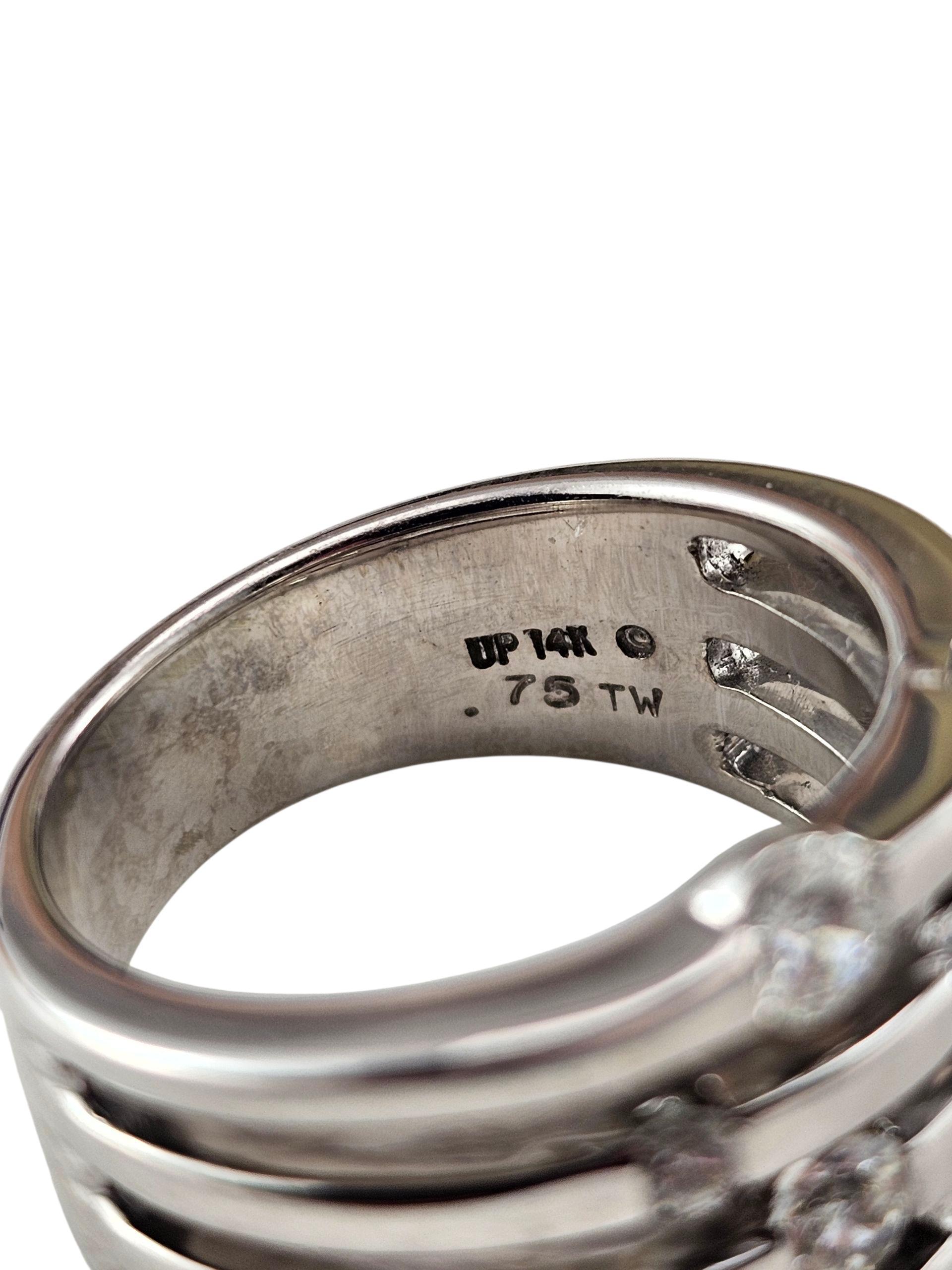 Donna Anello Multi-Band in oro bianco 14K e diamanti misura 6,75-7 #23743 in vendita