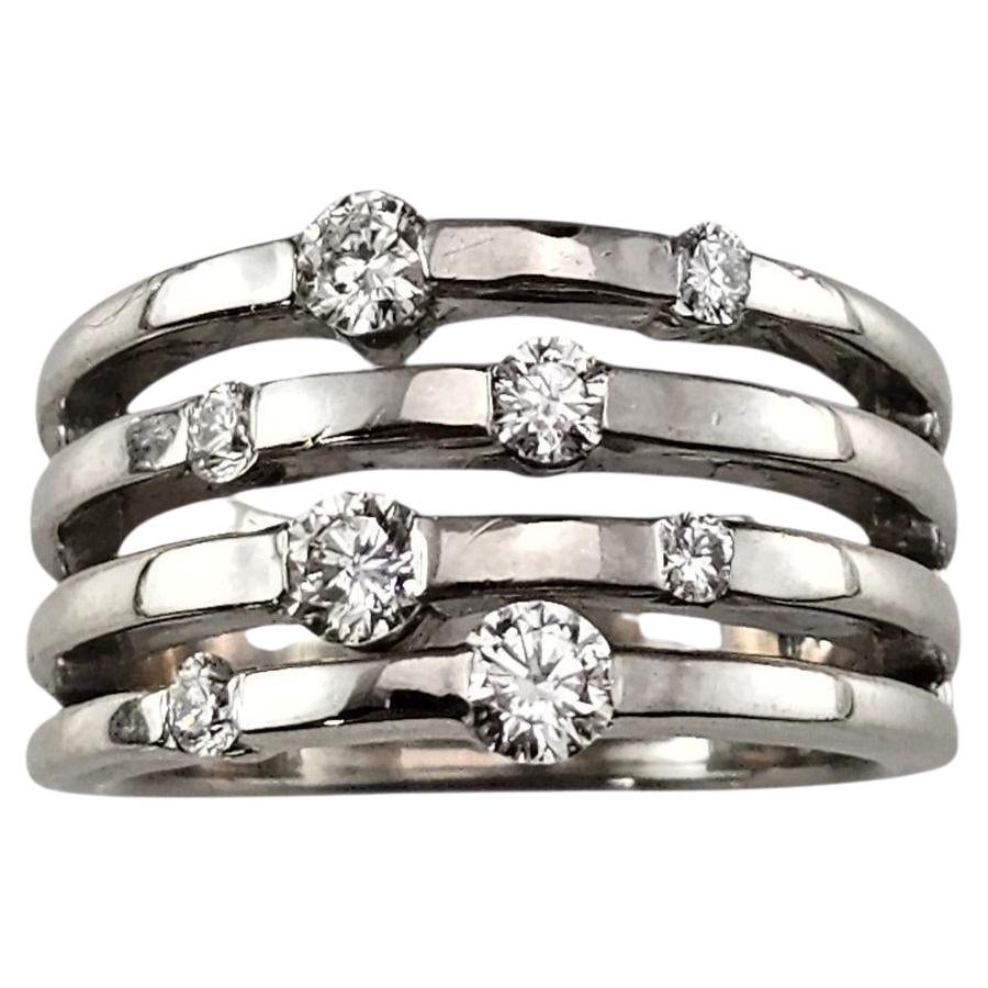 Bague multi-bandes en or blanc 14K et diamants Taille 6.75-7 #23743