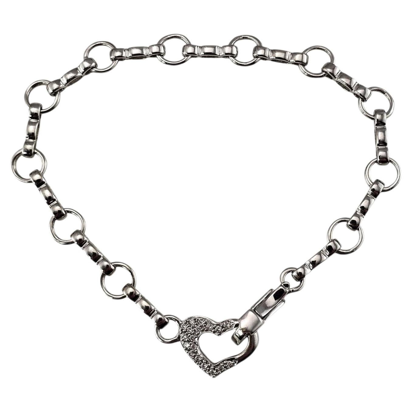 14K White Gold and Diamond Open Heart Bracelet #25026