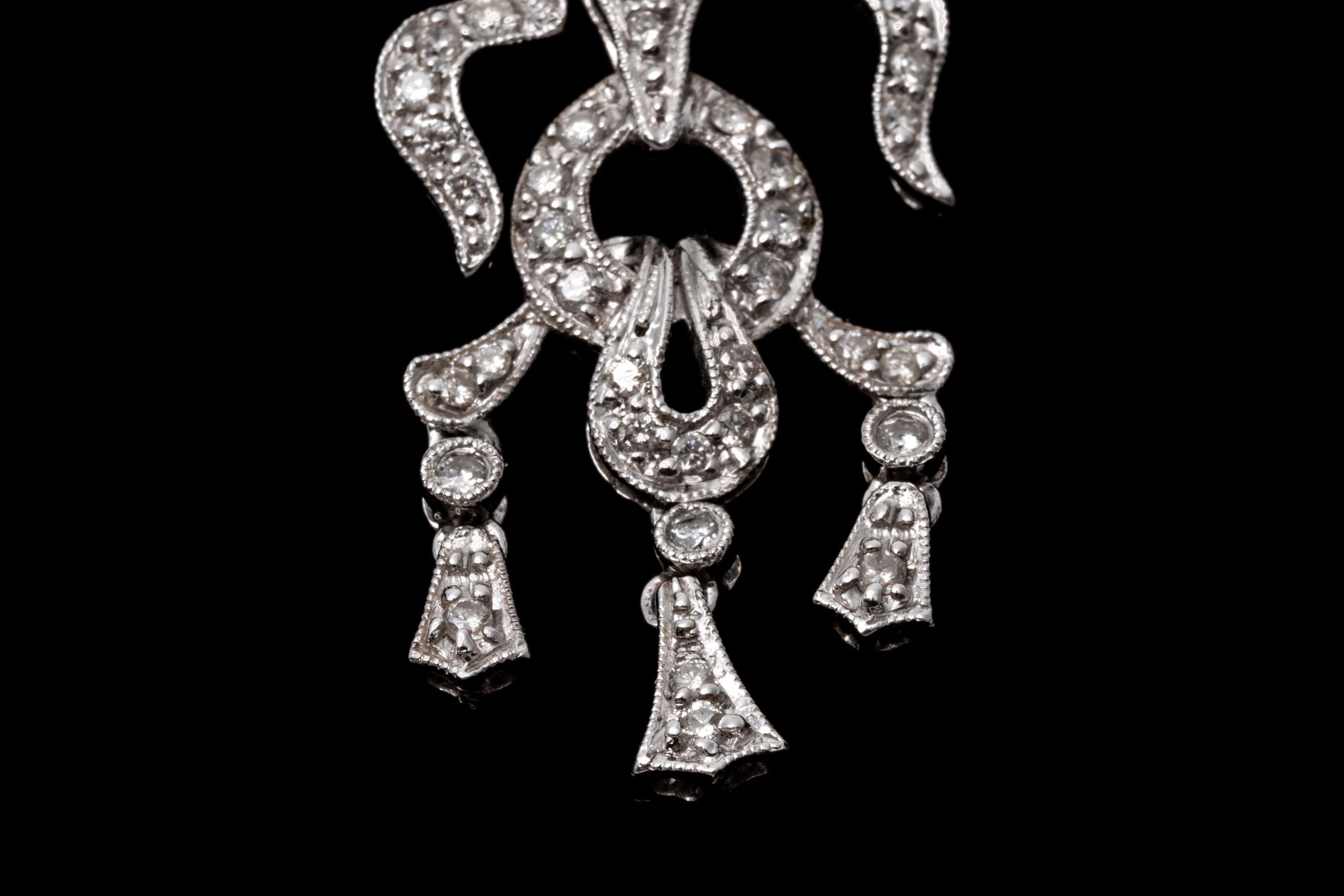 Contemporary 14K White Gold And Diamond Ornate Chandelier Earrings For Sale