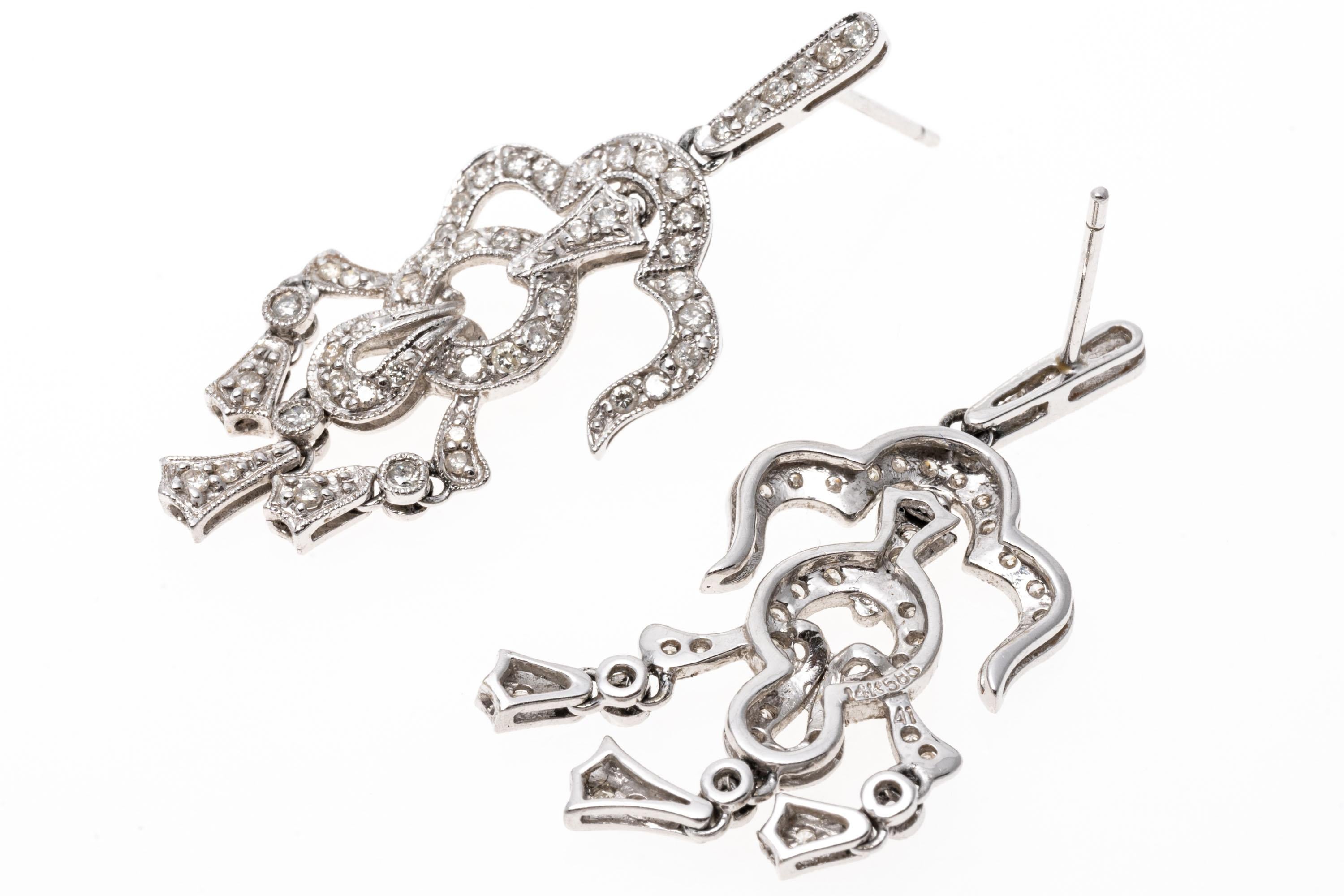 14K White Gold And Diamond Ornate Chandelier Earrings In Good Condition For Sale In Southport, CT