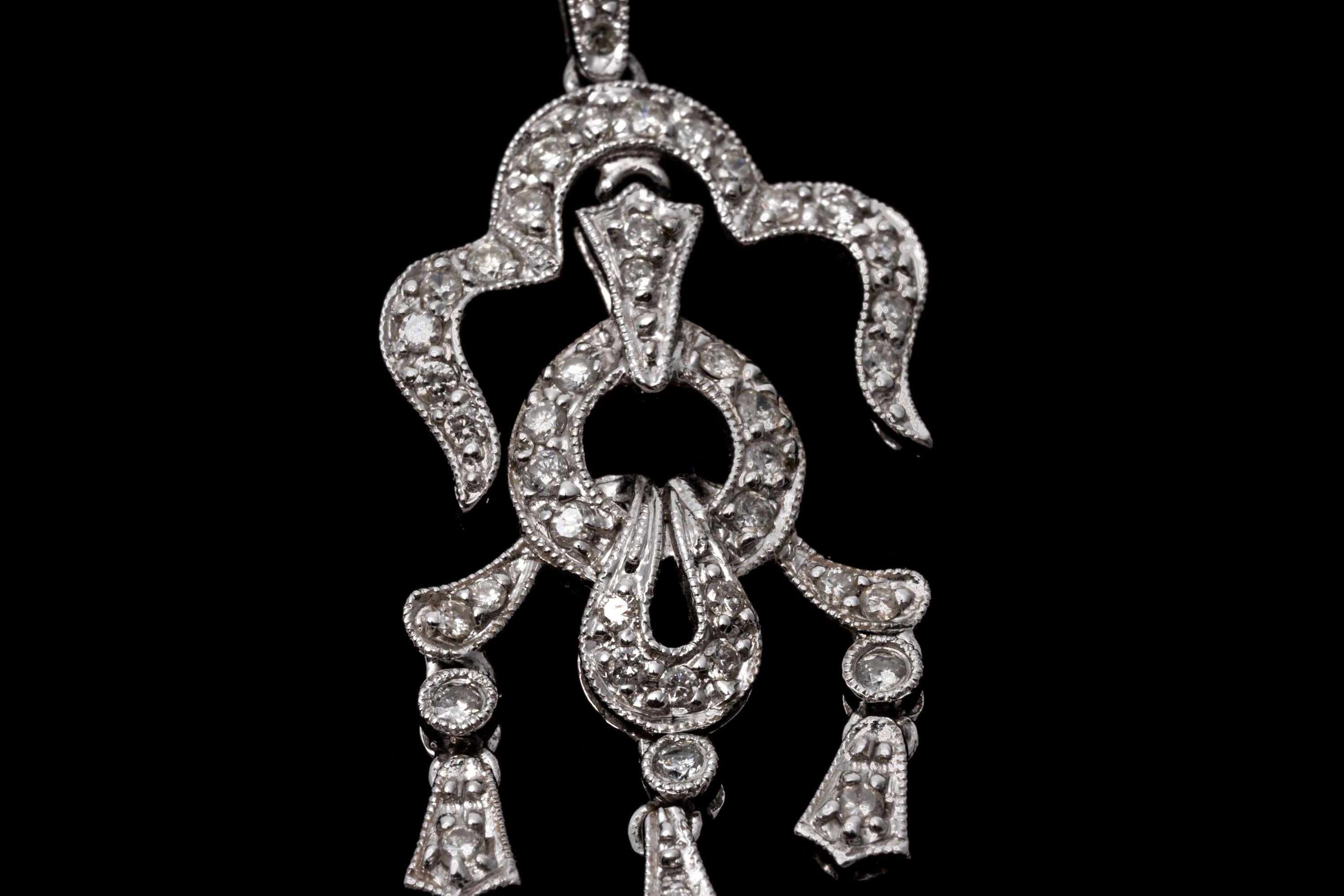 Women's 14K White Gold And Diamond Ornate Chandelier Earrings For Sale