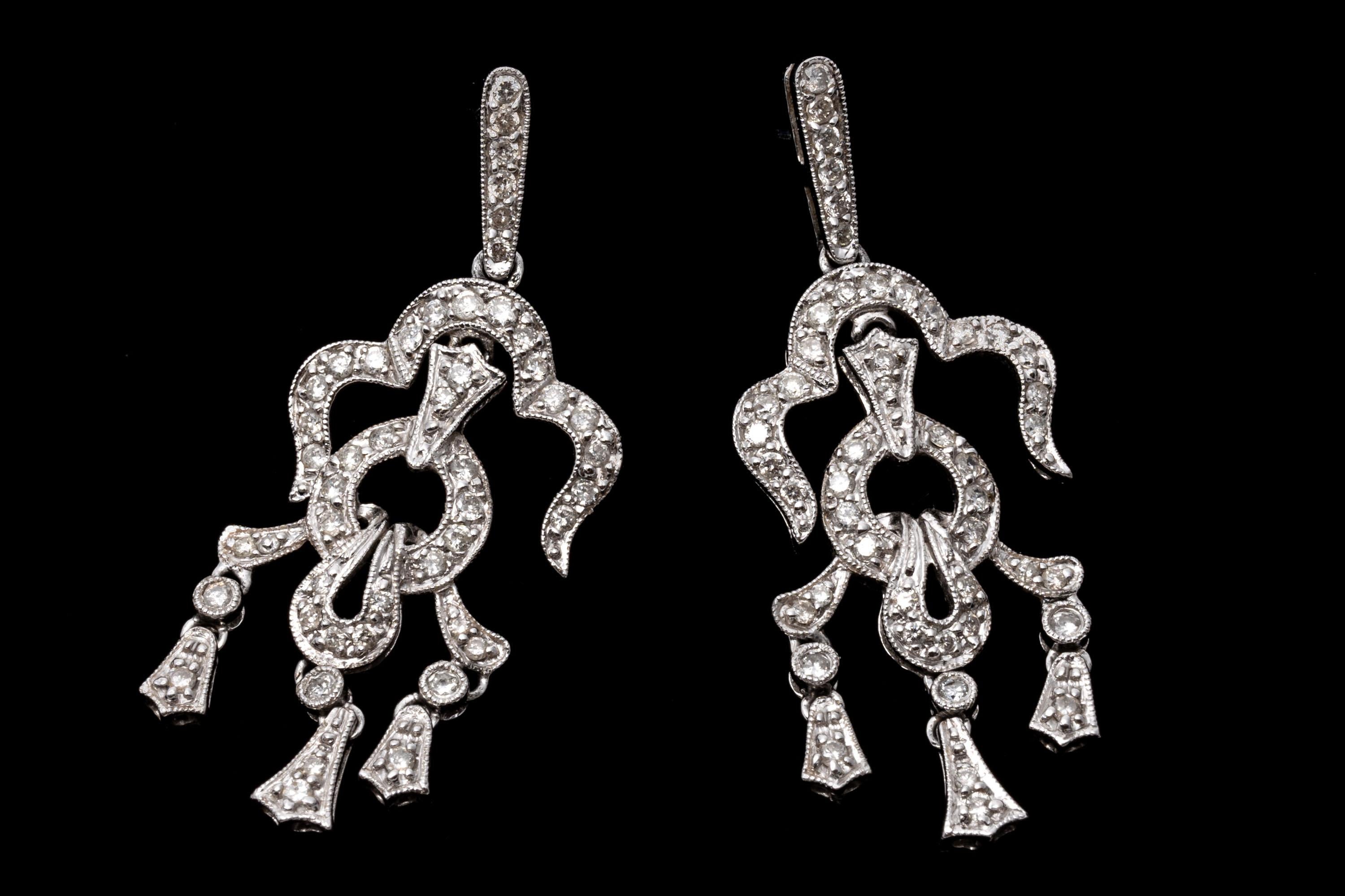14K White Gold And Diamond Ornate Chandelier Earrings For Sale 2