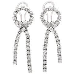 14K White Gold and Diamond Ribbon Design Dangle Drop Earrings