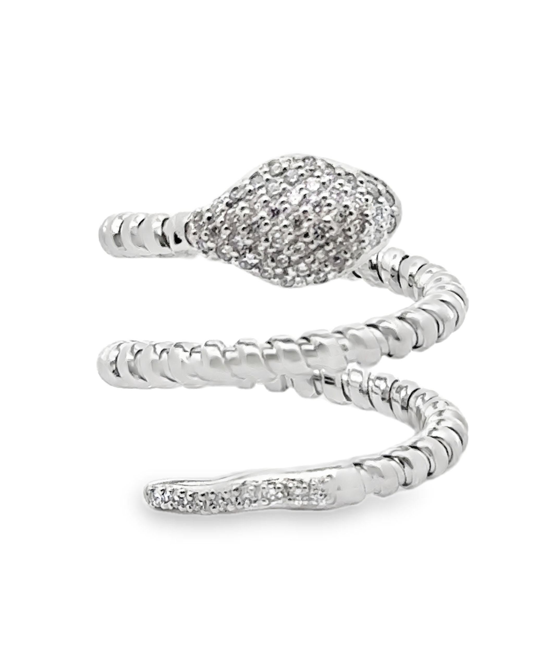 14K white gold snake wrap around ring with 53 round brilliant-cut diamonds weighing 0.34 carats total.  

- Finger size 5.75 
- Diane’s are H color, SI clarity