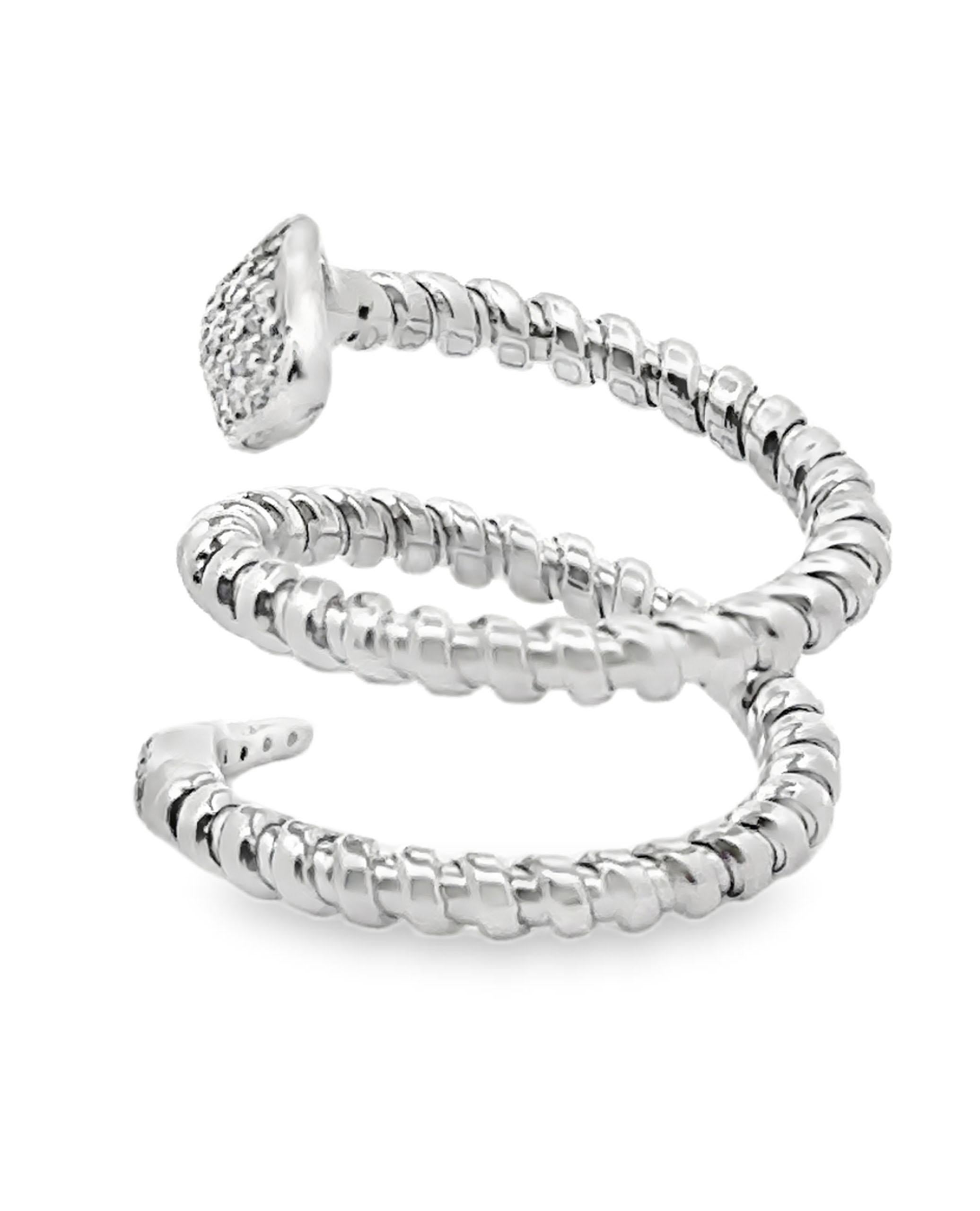 14K White Gold and Diamond Snake Wrap Ring- Size 5.75 In New Condition For Sale In Old Tappan, NJ