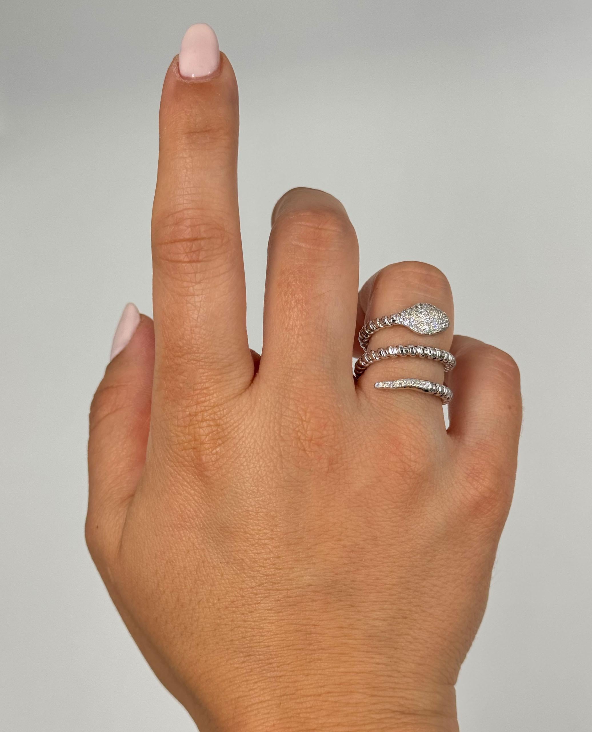 Women's 14K White Gold and Diamond Snake Wrap Ring- Size 5.75 For Sale