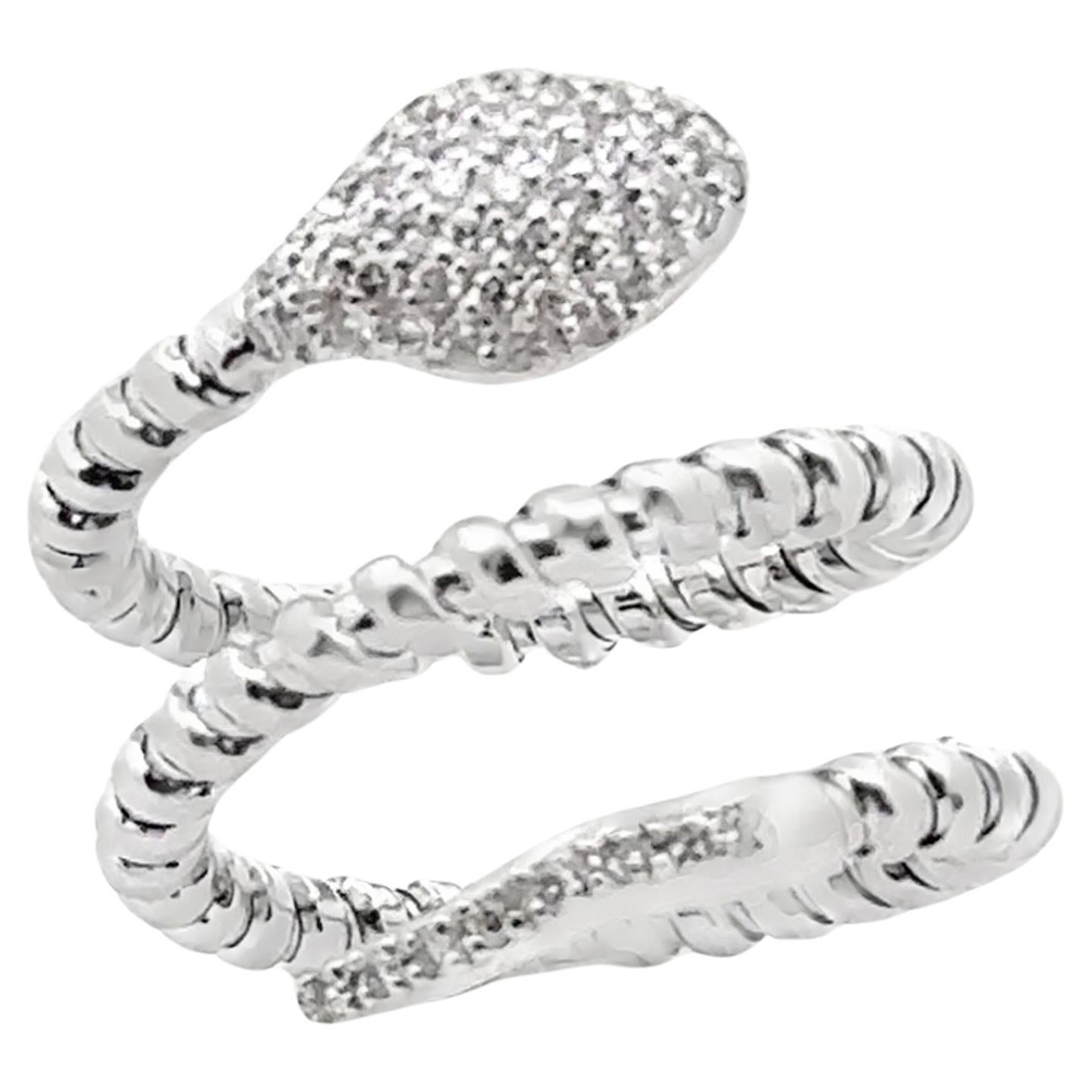14K White Gold and Diamond Snake Wrap Ring- Size 5.75