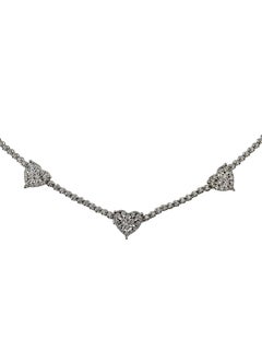 14K White Gold and Diamond Station Heart Necklace 16" #24358