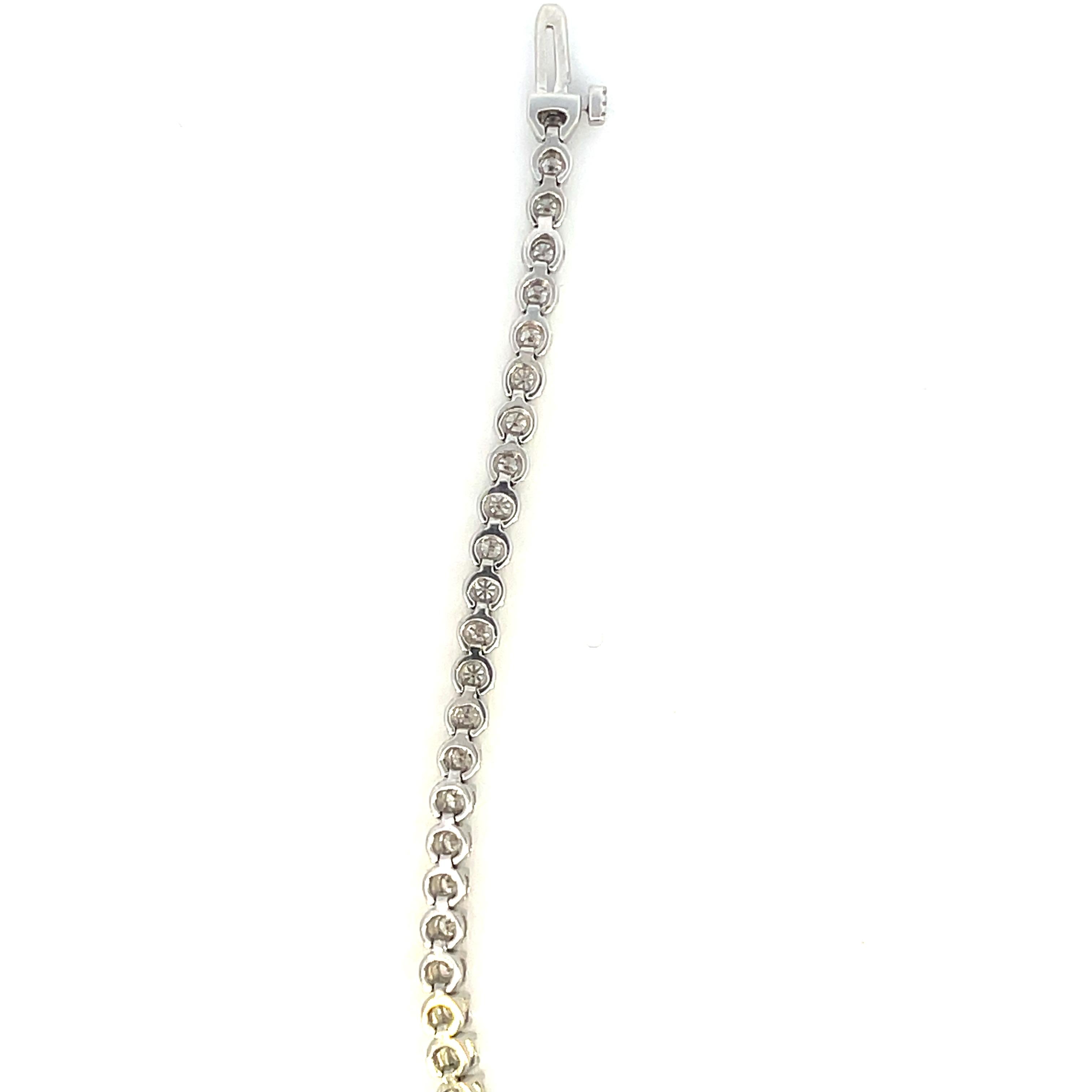 Contemporary 14K White Gold and Diamond Straight Line Tennis Bracelet 2mm For Sale