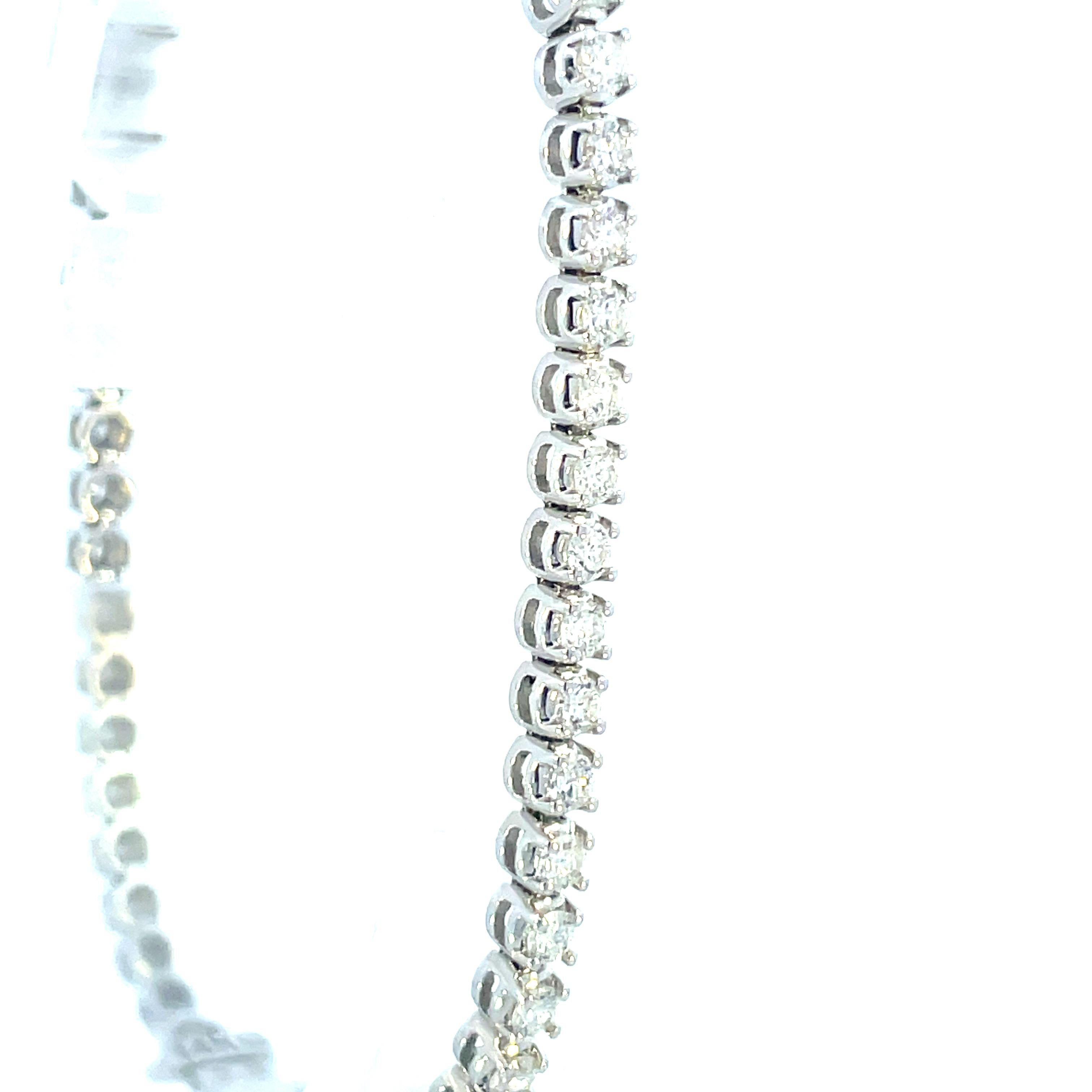 Women's or Men's 14K White Gold and Diamond Straight Line Tennis Bracelet 2mm For Sale