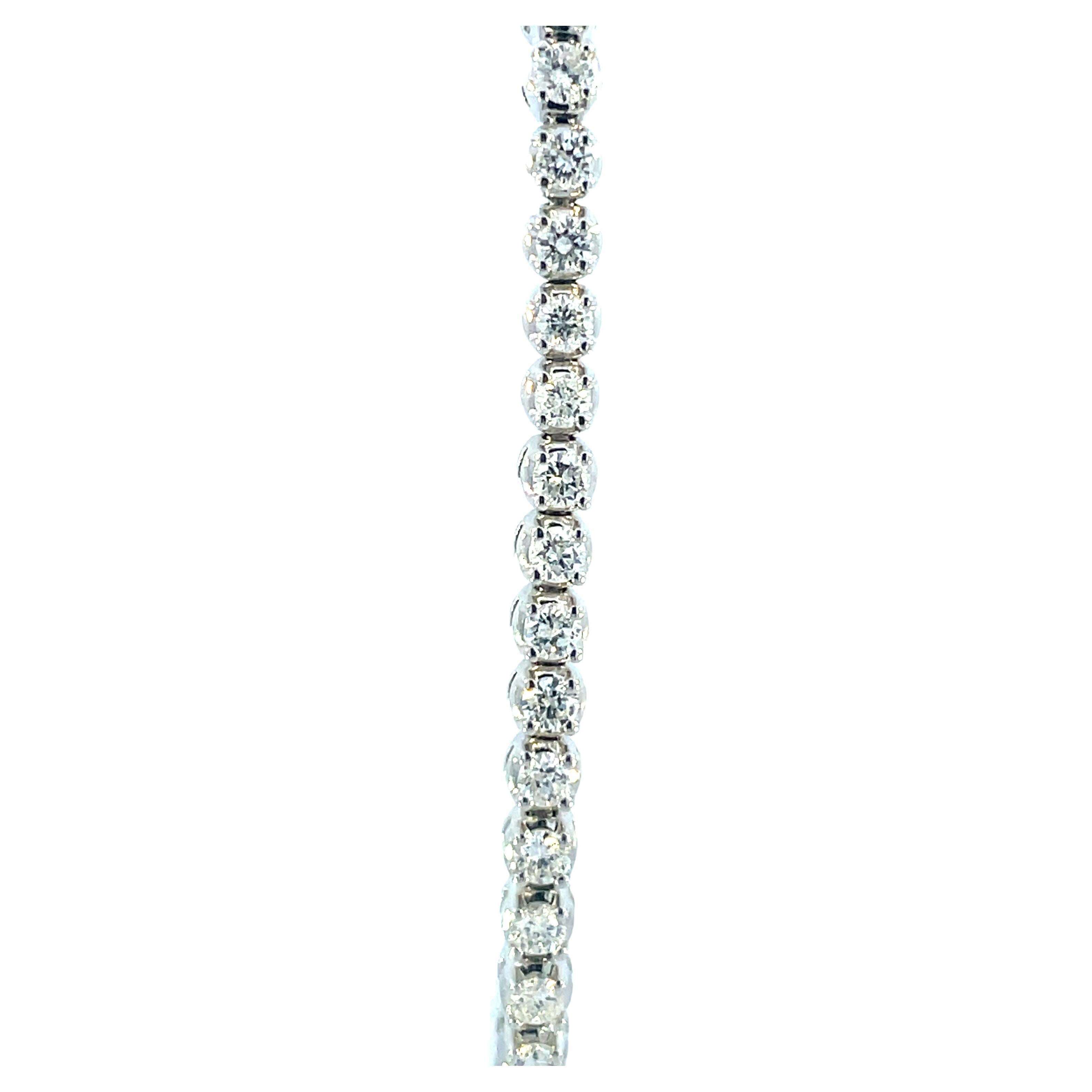 14K White Gold and Diamond Straight Line Tennis Bracelet 2mm