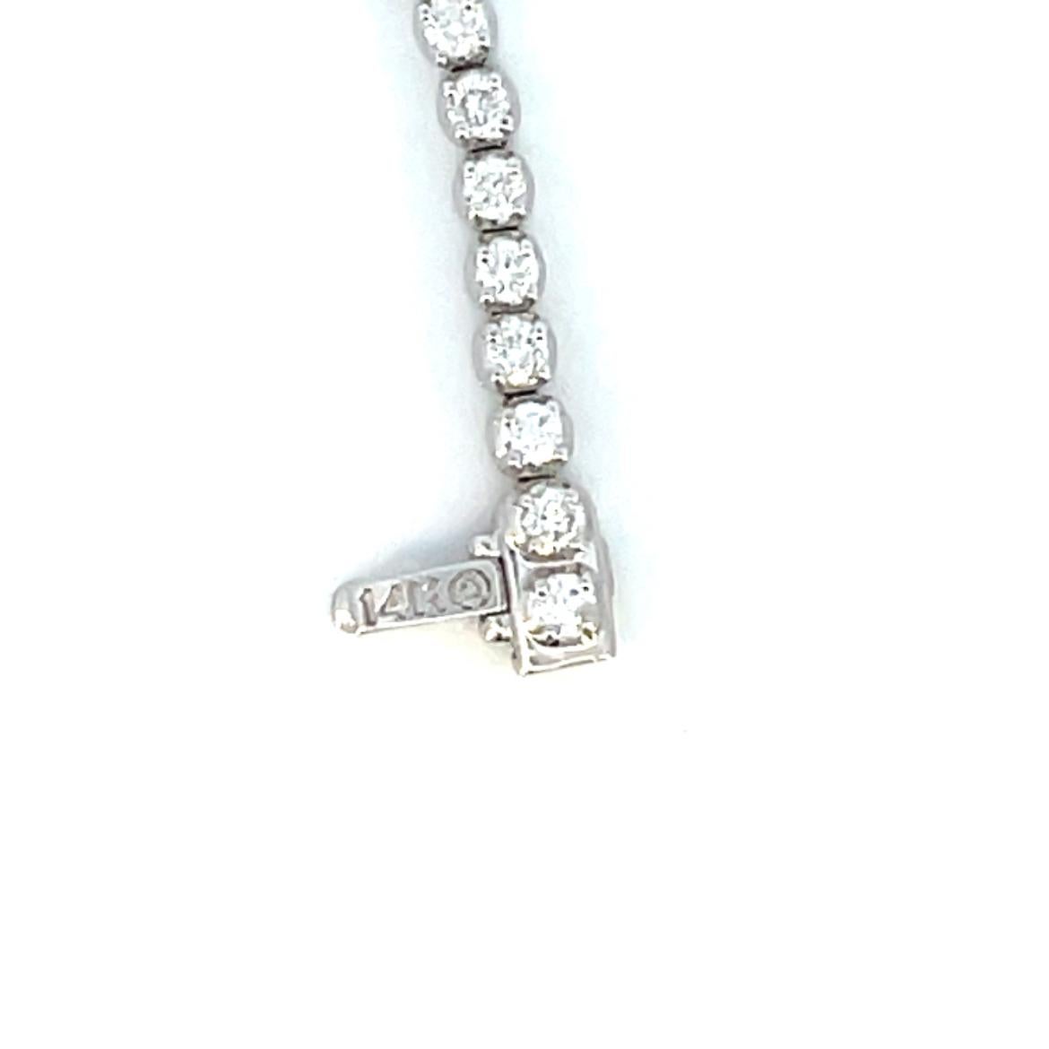 Round Cut 14K White Gold and Diamond Straight Line Tennis Bracelet  For Sale