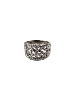 14K White Gold and Diamond Wide Floral Band Ring Size 8 #24887