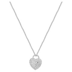 14K White Gold and Pave Diamond Key to My Heart Pendant Necklace 17.0"