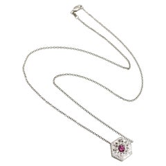 14K White Gold and Pink Tourmaline Medallion Necklace