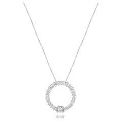 14K White Gold and Prong Set Round Diamond Open Circle Pendant Necklace 18.5"