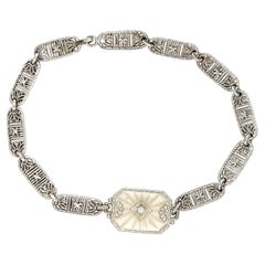 Art Deco 1920s Diamond and Rock Crystal White Gold Link Bracelet