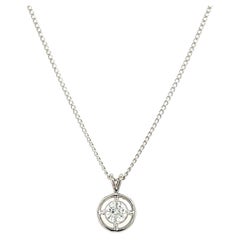 14k White Gold and Round Brilliant Diamond Pendant Necklace