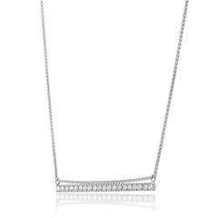 Collar de barra de oro blanco de 14 quilates con diamantes redondos, 16,0"