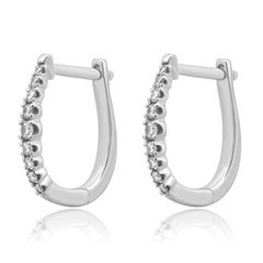 14K White Gold and Round Diamond Hinged Hoop Earrings