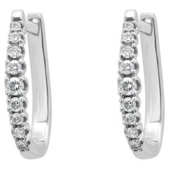 14K White Gold and Round Diamond Hinged Hoop Earrings