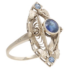 14K Weißgold und Saphir Jugendstil Cocktail Ring