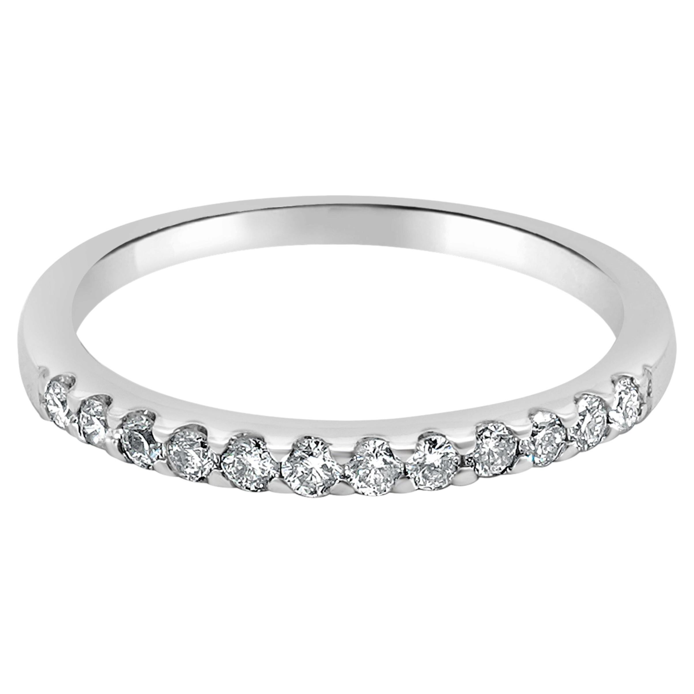 14K White Gold and Shared Prong Set Round Diamond Band For Sale